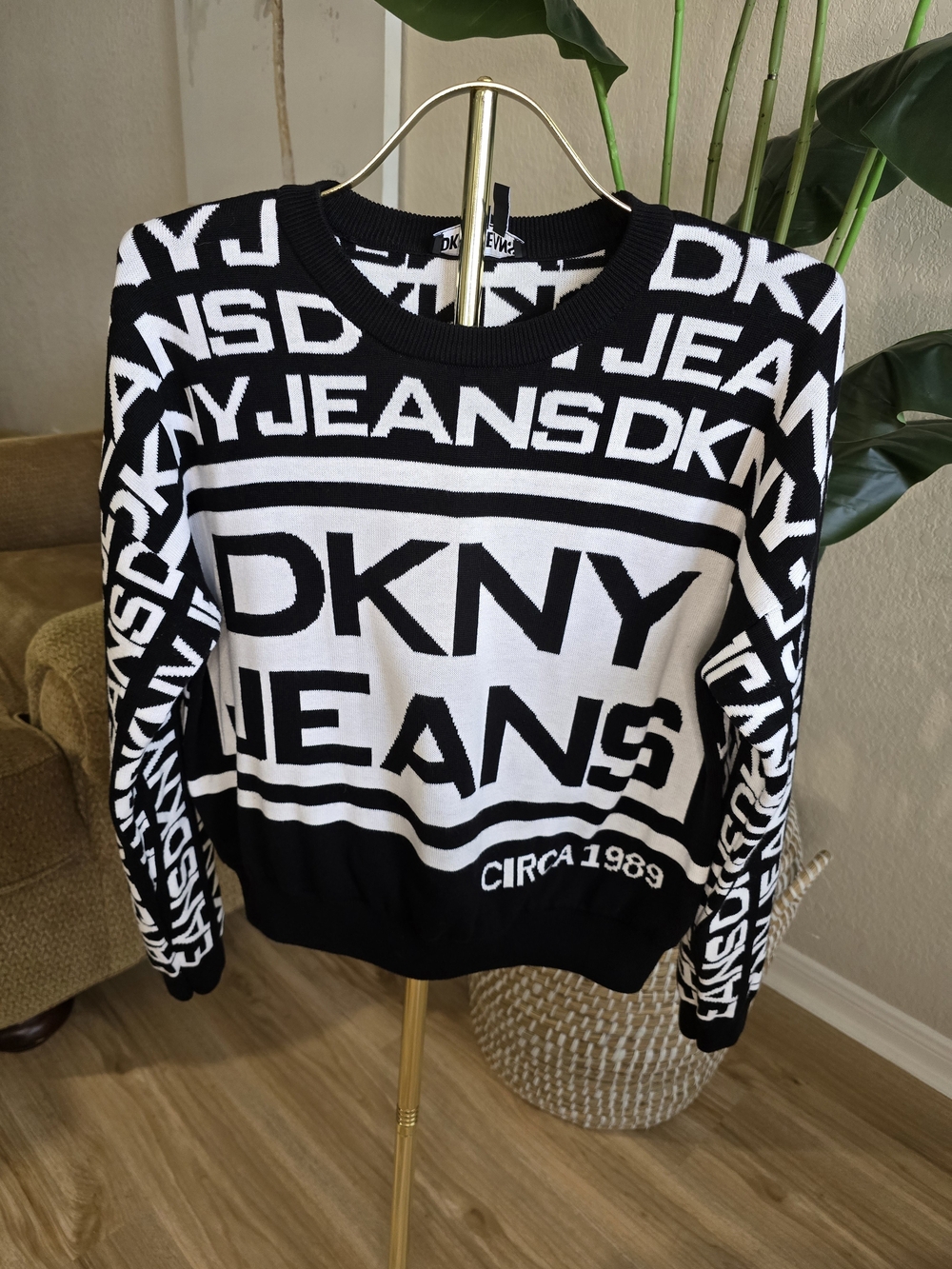 DKNY Black and White Logo Crewneck Sweater